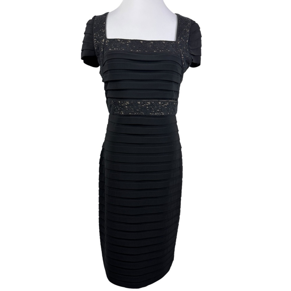 Saks Fifth Avenue Black Label Black Ribbed Tiered Layered Sheath Dress Women's 8